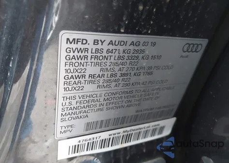 2019 Audi Q8 55 Premium from USA, damaged, VIN WA1FVBF14KD032737